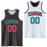 Custom Black Neon Pink Pinstripe-Aqua Reversible Double Side Sublimation Basketball Set Jersey