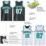 Custom Black Aqua Pinstripe-White Reversible Double Side Sublimation Basketball Set Jersey
