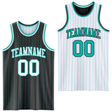 Custom Black Aqua Pinstripe-White Reversible Double Side Sublimation Basketball Set Jersey