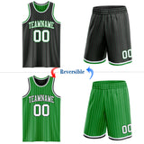 Custom Black Grass Green Pinstripe-White Reversible Double Side Sublimation Basketball Set Jersey