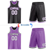 Custom Black Medium Purple Pinstripe-White Reversible Double Side Sublimation Basketball Set Jersey