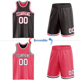 Custom Black Neon Pink Pinstripe-White Reversible Double Side Sublimation Basketball Set Jersey