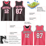 Custom Black Neon Pink Pinstripe-White Reversible Double Side Sublimation Basketball Set Jersey