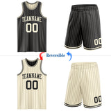 Custom Black Cream Pinstripe Reversible Double Side Sublimation Basketball Set Jersey