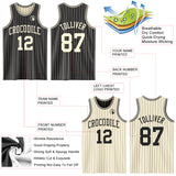 Custom Black Cream Pinstripe Reversible Double Side Sublimation Basketball Set Jersey