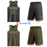 Custom Black Cream Pinstripe-Olive Reversible Double Side Sublimation Basketball Set Jersey