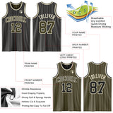 Custom Black Cream Pinstripe-Olive Reversible Double Side Sublimation Basketball Set Jersey