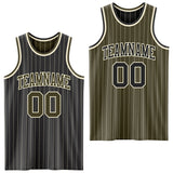 Custom Black Cream Pinstripe-Olive Reversible Double Side Sublimation Basketball Set Jersey