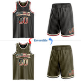 Custom Black Olive Cream Pinstripe Reversible Double Side Sublimation Basketball Set Jersey