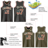 Custom Black Olive Cream Pinstripe Reversible Double Side Sublimation Basketball Set Jersey