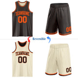 Custom Black Orange & Cream Black Pinstripe Reversible Double Side Sublimation Basketball Set Jersey