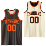Custom Black Orange & Cream Black Pinstripe Reversible Double Side Sublimation Basketball Set Jersey
