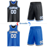 Custom Black Blue Pinstripe White-Gray Reversible Double Side Sublimation Basketball Set Jersey