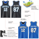 Custom Black Blue Pinstripe White-Gray Reversible Double Side Sublimation Basketball Set Jersey