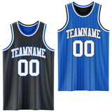 Custom Black Blue Pinstripe White-Gray Reversible Double Side Sublimation Basketball Set Jersey