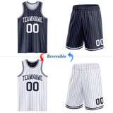 Custom Navy White Pinstripe Reversible Double Side Sublimation Basketball Set Jersey