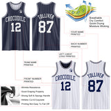 Custom Navy White Pinstripe Reversible Double Side Sublimation Basketball Set Jersey