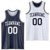 Custom Navy White Pinstripe Reversible Double Side Sublimation Basketball Set Jersey