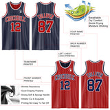 Custom Navy White Pinstripe-Red Reversible Double Side Sublimation Basketball Set Jersey