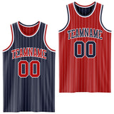Custom Navy White Pinstripe-Red Reversible Double Side Sublimation Basketball Set Jersey