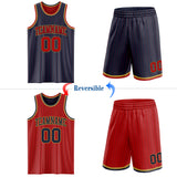 Custom Navy Red Pinstripe-Old Gold Reversible Double Side Sublimation Basketball Set Jersey