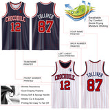 Custom Navy Red Pinstripe-White Reversible Double Side Sublimation Basketball Set Jersey