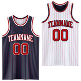 Custom Navy Red Pinstripe-White Reversible Double Side Sublimation Basketball Set Jersey