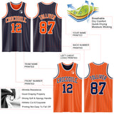 Custom Navy Orange Pinstripe-White Reversible Double Side Sublimation Basketball Set Jersey
