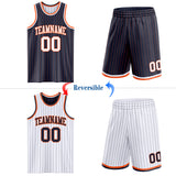Custom Navy Orange Pinstripe-White Reversible Double Side Sublimation Basketball Set Jersey