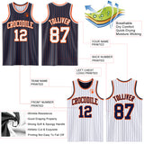 Custom Navy Orange Pinstripe-White Reversible Double Side Sublimation Basketball Set Jersey