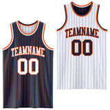 Custom Navy Orange Pinstripe-White Reversible Double Side Sublimation Basketball Set Jersey