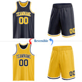 Custom Navy Gold Pinstripe-White Reversible Double Side Sublimation Basketball Set Jersey