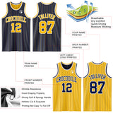 Custom Navy Gold Pinstripe-White Reversible Double Side Sublimation Basketball Set Jersey