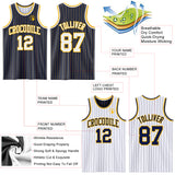Custom Navy Gold Pinstripe-White Reversible Double Side Sublimation Basketball Set Jersey