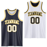 Custom Navy Gold Pinstripe-White Reversible Double Side Sublimation Basketball Set Jersey