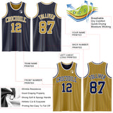 Custom Navy Old Gold Pinstripe-White Reversible Double Side Sublimation Basketball Set Jersey