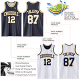 Custom Navy Old Gold Pinstripe-White Reversible Double Side Sublimation Basketball Set Jersey