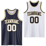 Custom Navy Old Gold Pinstripe-White Reversible Double Side Sublimation Basketball Set Jersey