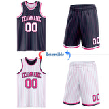 Custom Navy Pink Pinstripe-White Reversible Double Side Sublimation Basketball Set Jersey