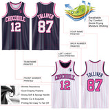 Custom Navy Pink Pinstripe-White Reversible Double Side Sublimation Basketball Set Jersey