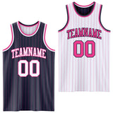 Custom Navy Pink Pinstripe-White Reversible Double Side Sublimation Basketball Set Jersey
