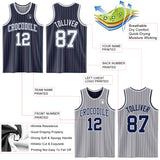 Custom Navy Gray Pinstripe-White Reversible Double Side Sublimation Basketball Set Jersey