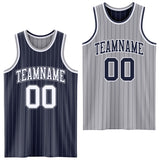 Custom Navy Gray Pinstripe-White Reversible Double Side Sublimation Basketball Set Jersey
