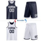Custom Navy Gray Pinstripe-White Reversible Double Side Sublimation Basketball Set Jersey