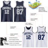 Custom Navy Gray Pinstripe-White Reversible Double Side Sublimation Basketball Set Jersey