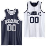 Custom Navy Gray Pinstripe-White Reversible Double Side Sublimation Basketball Set Jersey