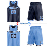 Custom Navy Light Blue Pinstripe-White Reversible Double Side Sublimation Basketball Set Jersey