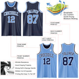 Custom Navy Light Blue Pinstripe-White Reversible Double Side Sublimation Basketball Set Jersey