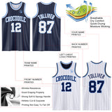 Custom Navy Light Blue Pinstripe-White Reversible Double Side Sublimation Basketball Set Jersey