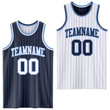 Custom Navy Light Blue Pinstripe-White Reversible Double Side Sublimation Basketball Set Jersey